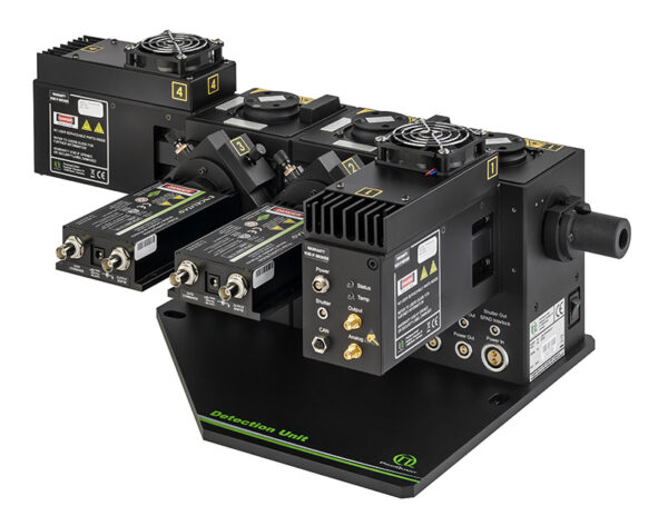Multichannel detection unit for LSMs with 2 Hybrid-PMT and 2 SPAD detectors