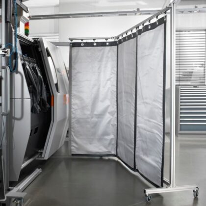 SHELTER-NG multi-layer high-power laser safety curtain certified to EN 60825-4