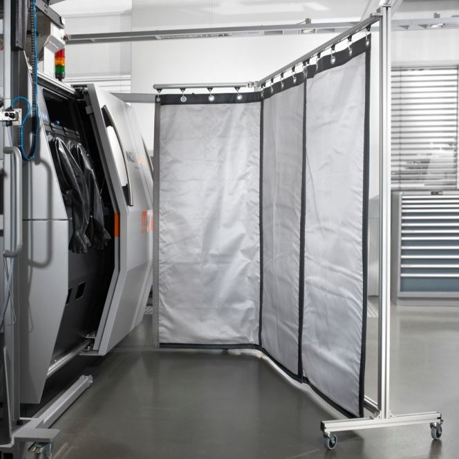 SHELTER-NG multi-layer high-power laser safety curtain certified to EN 60825-4